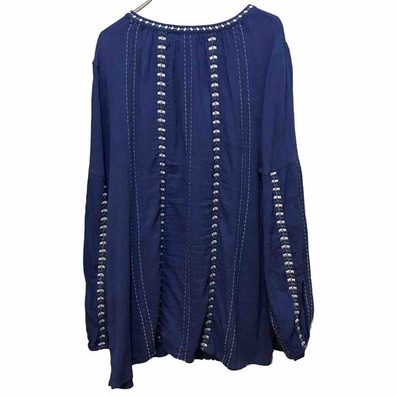 J. Jill Shirt Womens Size L large long sleeve Blue Embroidered Peasant Blouse - Picture 4 of 6